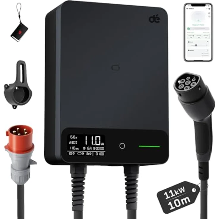 dé 11kW Wallbox mit 10m Kabel, App-Version, RFID-Zugang, LCD-Statusanzeige, IP54 Schutzart – Bild 1
