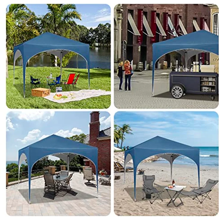 WOLTU Pavillon Pop-Up wasserdichter Faltpavillon Sonnenschutz Event Gazebo Gartenpavillon auf Terrasse Camping Festival mit Halbmonddach Pagodenzelt des Halbkreises aus Oxford Metallrahmen 3x3m Blau – Bild 3