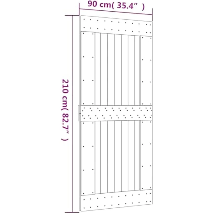 vidaXL Schiebetür 90 x 210 cm, Moderne Schiebetür aus Massivkiefer in Natürlich und Schwarz, Platzsparendes Design für Innenräume – Bild 3