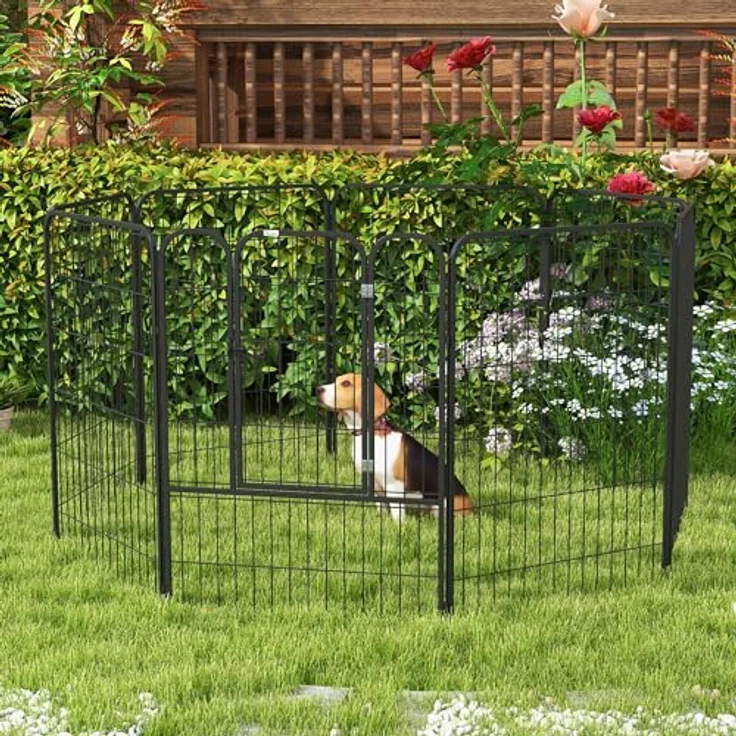 PawHut Welpenauslauf Freigehege Laufstall für Haustier Laufgitter Laufstall Hundegehege individuell gestaltbare Form mit Tür Metall 79 x 100 cm Schwarz – Bild 2