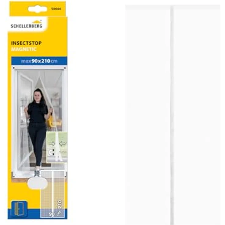 SCHELLENBERG Insektenschutz-Vorhang "Insect Stop Magnetic", Magnetvorhang für Balkontüren und Terrassentüren, ohne Bohren, UV-beständiges Fliegengitter, 90 x 210 cm oder 120 x 240 cm, weiß – Bild 1
