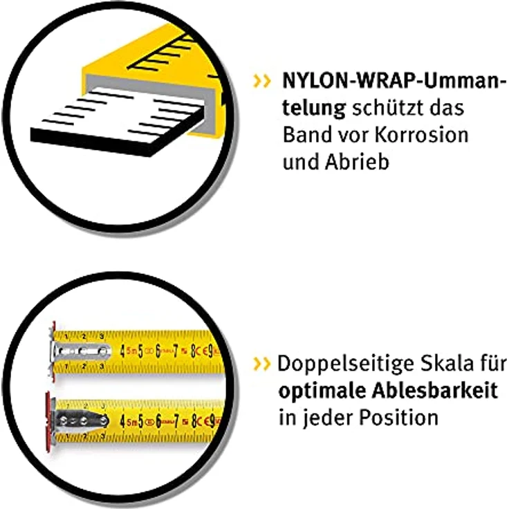 STABILA Taschenbandmaß BM 300, 10 m, doppelseitige 1000er-Skala, bruchsicheres Gehäuse, SPIKES-Haken, Gürtel-Clip, MID-Genauigkeit – Bild 6
