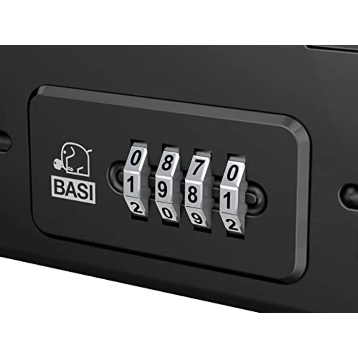 BASI | Mobiler Safe | Tragbare Sicherheitsbox mit Zahlenschloss | 4-stellige Zahlenkombination | abnehmbares Sicherungskabel | Mini-Tresor mit Drahtseil | L24 x B14 x H5,8 cm | IPX5 Wasserschutz – Bild 5