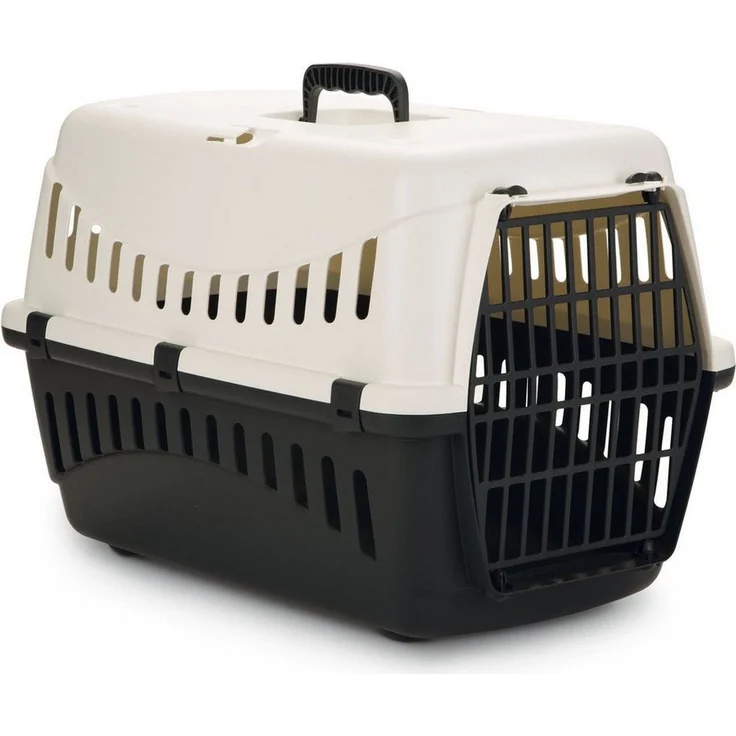 Beeztees Tiertransportbox Transportbox Gypsy creme/anthrazit für Katzen, mit abnehmbarem oberen Teil und praktischem Handgriff – Bild 1