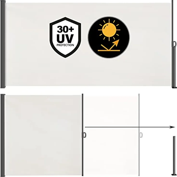 Casaria Seitenmarkise 160-180 x 300 cm Ausziehbar Blickdicht Wasserabweisend Sonnenschutz Markise Balkon Terrasse Garten Seitenrollo Anthrazit Creme – Bild 4