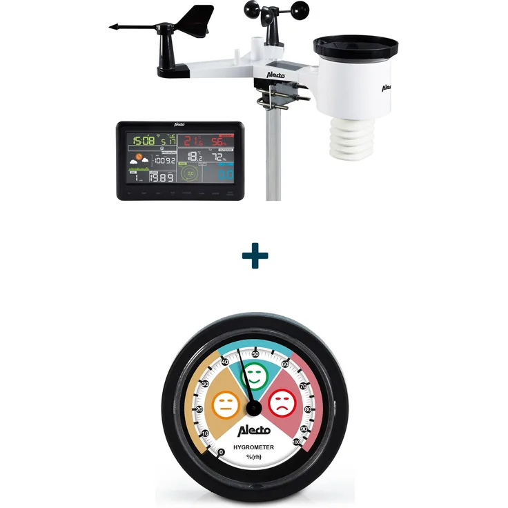 Alecto WS-5500, Wetterstation mit Farbdisplay, Solarbetrieb und drahtloser Datenübertragung, Schwarz