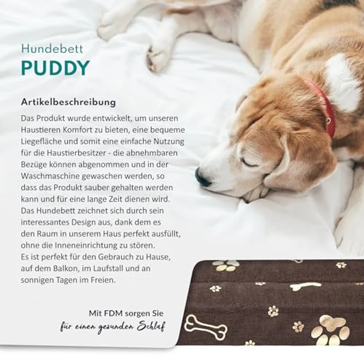 FDM Puddy wasserdichtes Hundebett 70x60 cm Polyurethanschaum mit waschbarem Bezug Braun/Gold – Bild 3