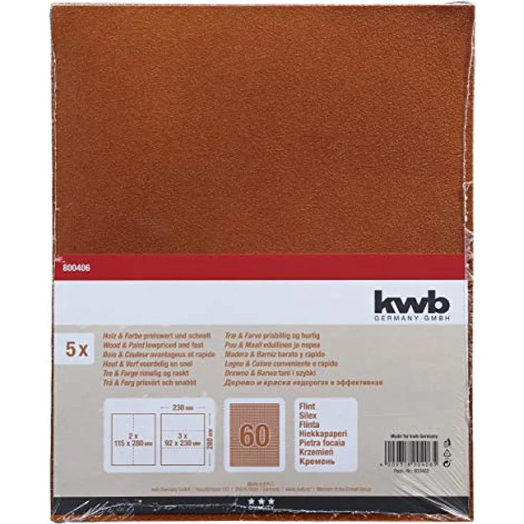 kwb 800406 Schleif-Papier Schleif-Bogen Flint für Holz, Farbe und Spachtel, 230 x 280 mm, verschweißt 5 Stk. Korn K-60 - Preisvergleich – Bild 2