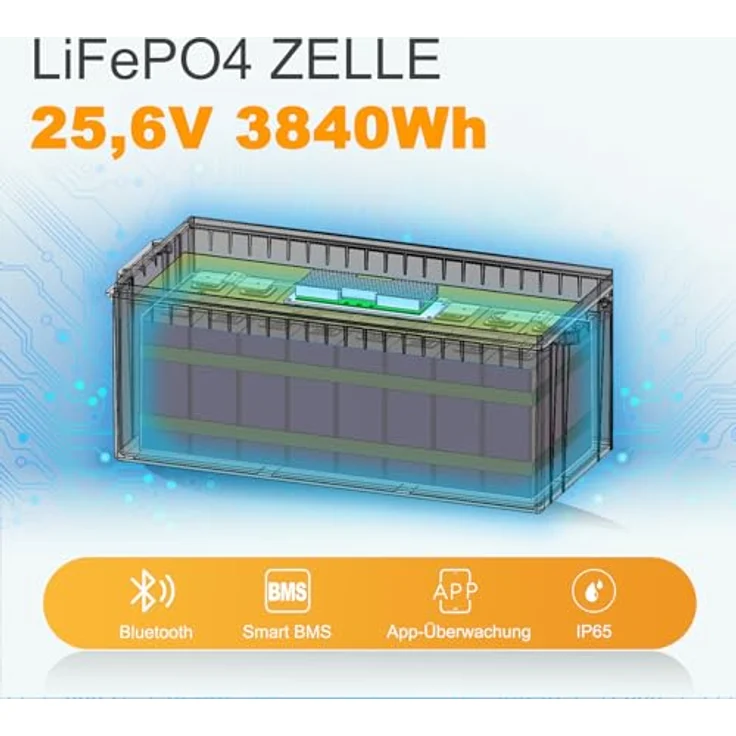 EnjoySolar SolarV ® Lithium Batterie LiFePO4, 25,6V 150Ah mit integriertem BMS und Bluetooth, wartungsfreier Betrieb – Bild 7