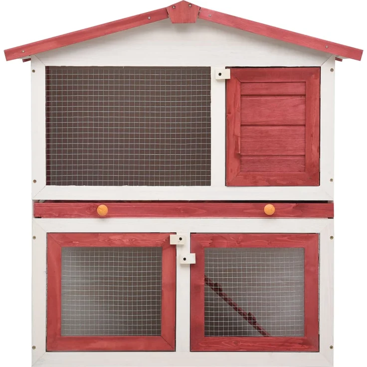 vidaXL Kaninchenstall 3 Türen Rot Holz – Bild 3