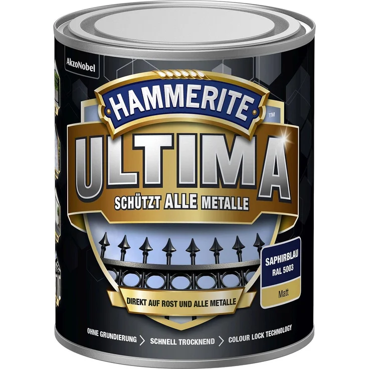 Hammerite Ultima Metall Schutzlack für alle Metalle, direkt auf Rost Matt RAL5003 Saphirblau 750ml