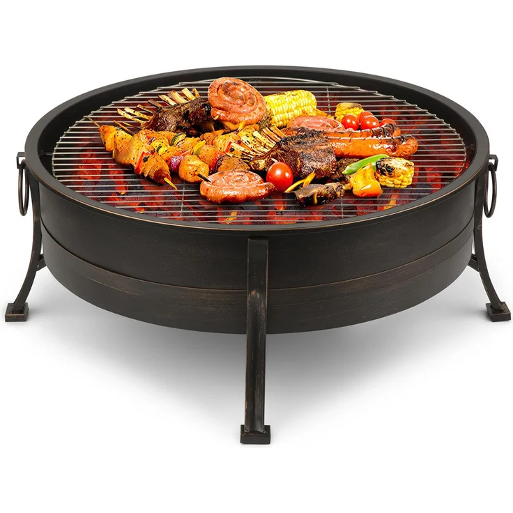 Catania 2-in-1-Feuerschale Ø80cm Funkenschutz Ø70cm Grill Stahl antik Schwarz – Bild 5