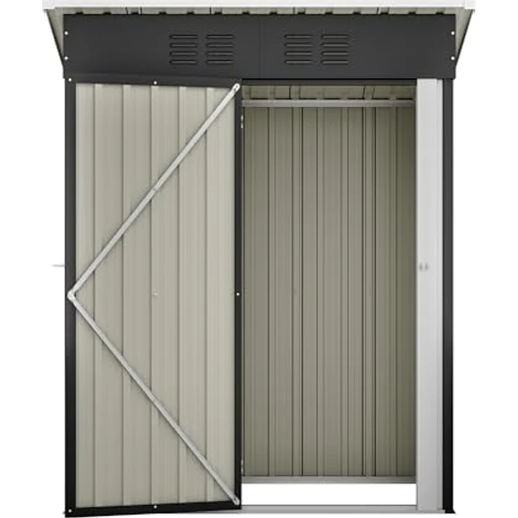 Thanaddo Geräteschuppen Gerätehaus 152 x 84 x 182 cm, 1,5m³ Stauraum wetterfest Gartenschuppen aus Metall, Anthrazit - Pultdach, Belüftungslöcher, Abschließbare Tür – Bild 2