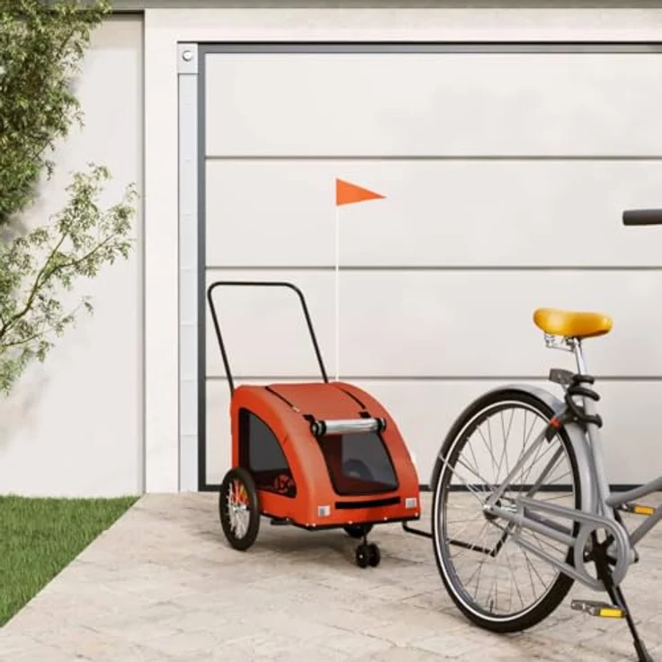 vidaXL Hunde-Transportbox Fahrradanhänger, Orange, Oxford-Gewebe und Eisen, für max. 45 kg, inkl. PVC-Dach und Reißverschluss-Türen – Bild 2
