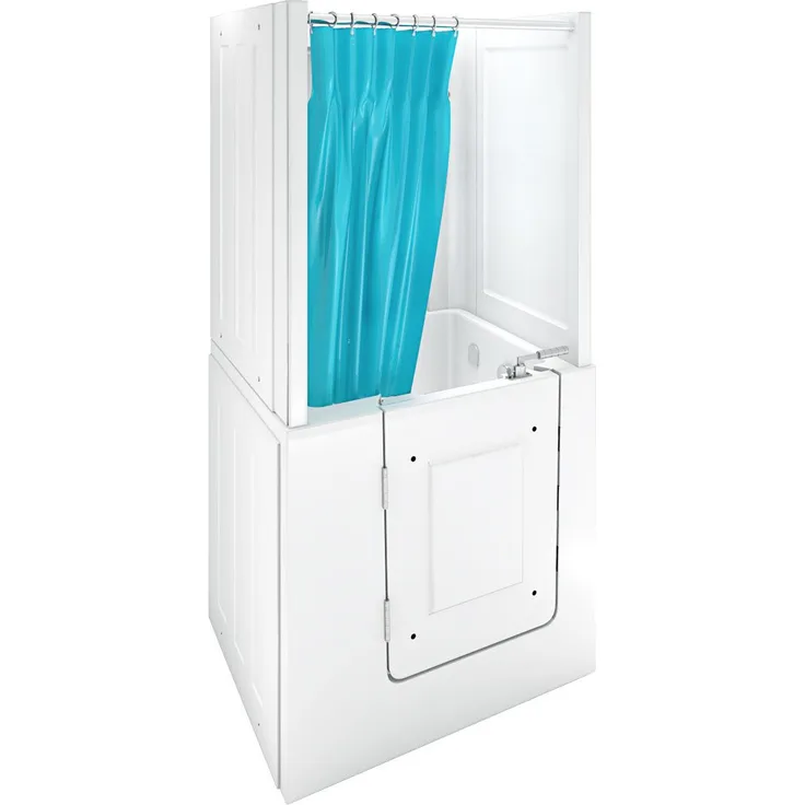 AcquaVapore Seniorendusche Sitzwanne Wanne Tür S02D-TH-C-L 100x78cm, Schnelle Reinigung, Nackenstütze, Überlauf Abfluss, Extra Tief, blau