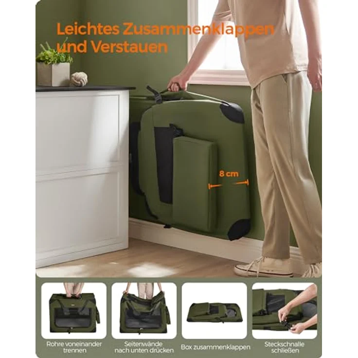 Feandrea Hundebox faltbar, Transportbox Hund, XXL, atmungsaktiv, tragbar, Netzstoff, waldgrün – Bild 5