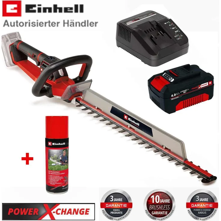 Einhell Pro Akku-Heckenschere GP-CH 18/61 Li BL, 61 cm Schnittlänge, bürstenloser Motor, inkl. Akku 4 Ah + Pflegespray