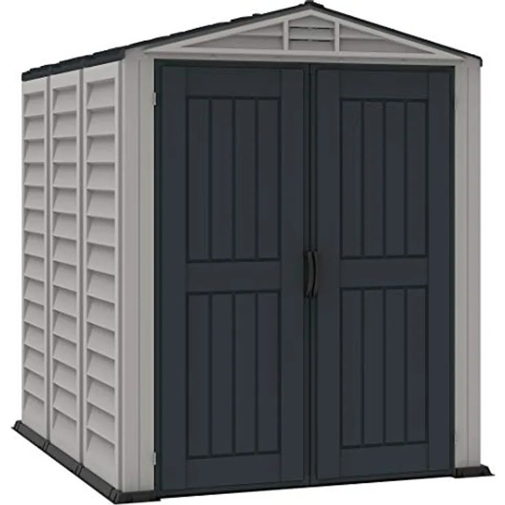 Duramax YardMate PLUS 5 x 8 (4.28 m²) Kunststoff gerätehaus mit robustem Kunststoffboden, Dachkonstruktion aus robustem Metall, feuerhemmend und wartungsfrei, Dunkelgrau und Adobe