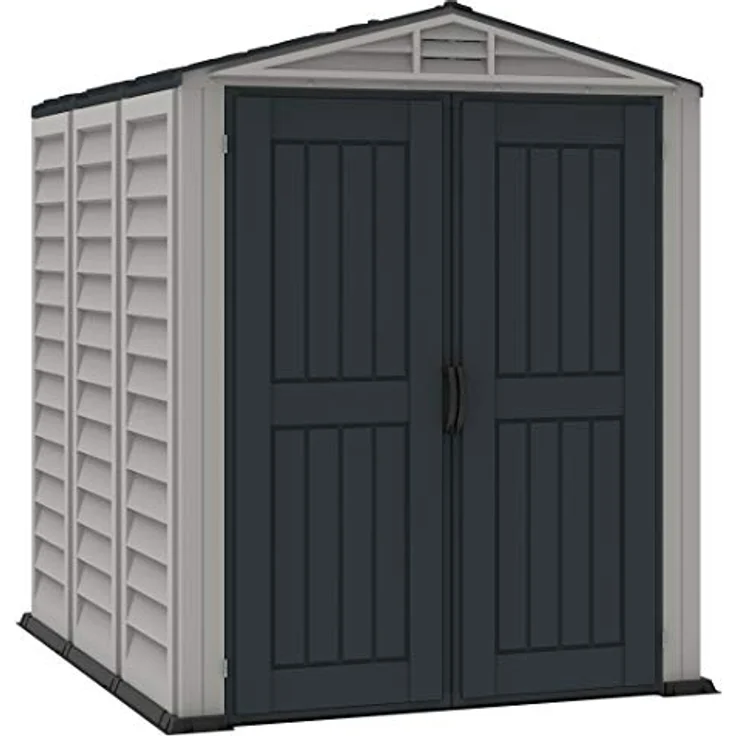 Duramax YardMate PLUS 5 x 8 (4.28 m²) Kunststoff gerätehaus mit robustem Kunststoffboden, Dachkonstruktion aus robustem Metall, feuerhemmend und wartungsfrei, Dunkelgrau und Adobe – Bild 1