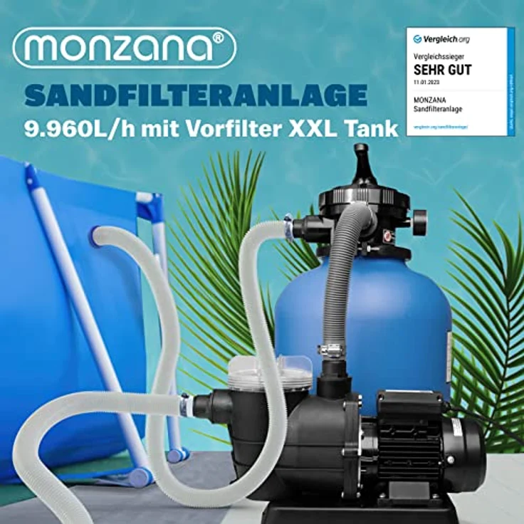 Monzana Sandfilteranlage mit Vorfilter XXL Tank 10.200 l-h Filteranlage Pool Sandfilter – Bild 6