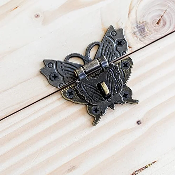 HMF Vintage Möbelbeschlag Schmetterling Verschluss mit Schlossöse, Hebelverschluss, 50 x 45 mm, Bronze – Bild 6