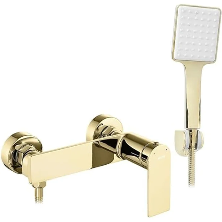 Rea Duscharmatur STORM GOLD Einhebel Brausebatterie mit Duschkopf aus Messing für Bad (Gold) – Bild 1