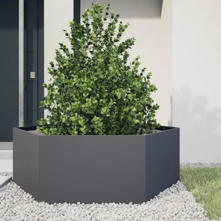vidaXL Pflanzkübel Anthrazit Sechseckig 138x120x45 Stahl, Witterungsbeständig und mit viel Platz – Bild 2