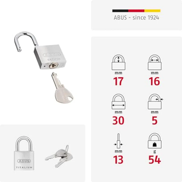 ABUS 64TI-30 30 mm Titalium Vorhängeschloss gleichschließend ka6312 – Bild 5