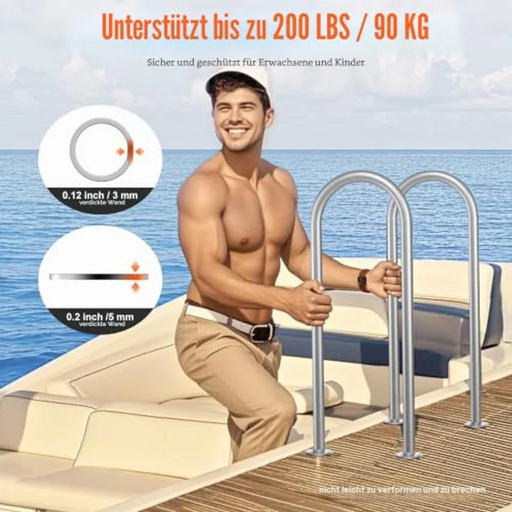 VEVOR Pool-Handlauf, Aluminium Pooleinstieg mit Grundplatte, 400 x 90 x 915 mm, benutzerfreundliche Einstieghilfe für Innen-/Außenpools, silbergrau – Bild 3