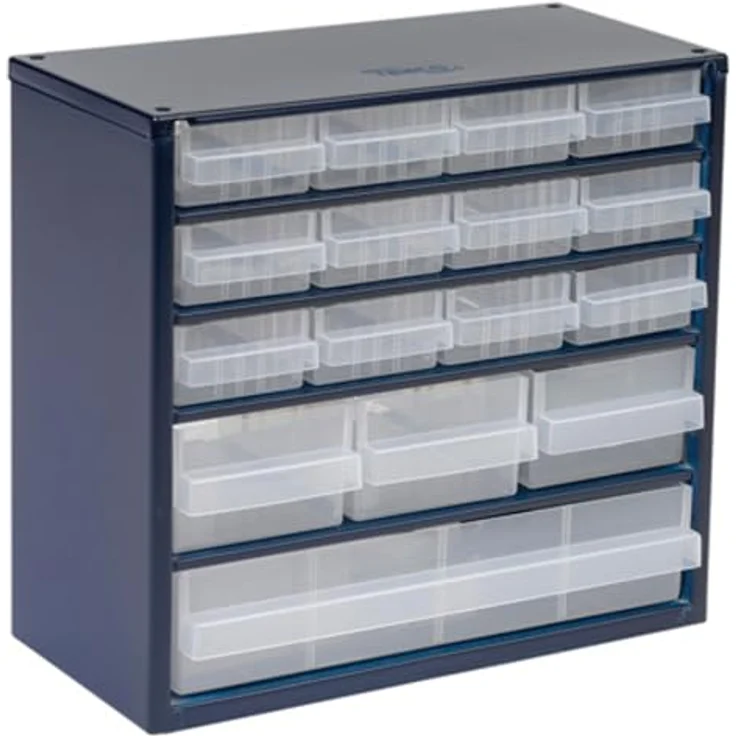 Raaco Werkstattschrank Stahlmagazin 616-123, 16 stabile Schubladen, aus Stahl und Polypropylen, kompakte Größe 30.60 cm x 28.30 cm – Bild 1
