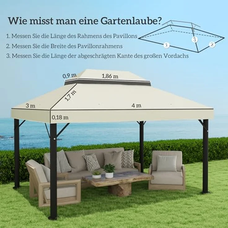 Outsunny Pavillon-Ersatzdach 3 x 4 m, wasserdichte 370g/, UPF30+, 400 x 300 cm, Cremeweiß – Bild 5