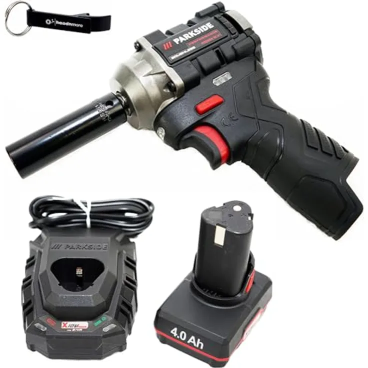 HEADNMORE® Bundle - PARKSIDE PERFORMANCE® 12V ½ Akku Schlagschrauber PPDSSA 12 + Schlüsselanhänger (1x4Ah Akku) - Bürstenloser Motor, 4 Drehmomentstufen, Rechts- und Linkslauf, LED-Arbeitsleuchte (blau)