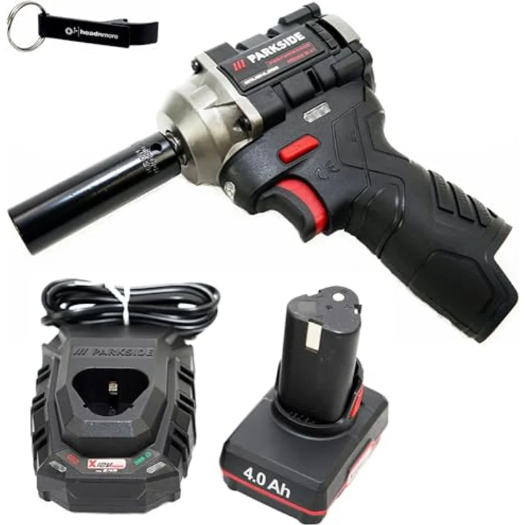 HEADNMORE® Bundle - PARKSIDE PERFORMANCE® 12V ½ Akku Schlagschrauber PPDSSA 12 + Schlüsselanhänger (1x4Ah Akku) - Bürstenloser Motor, 4 Drehmomentstufen, Rechts- und Linkslauf, LED-Arbeitsleuchte (blau) – Bild 1