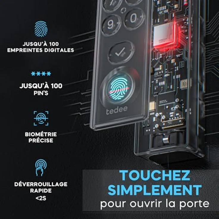 tedee Keypad PRO, Biometrisches Tastenfeld für smartes Türschloss mit Fingerabdrucksensor und PIN-Code, IP65 wasserdicht, Schwarz – Bild 3