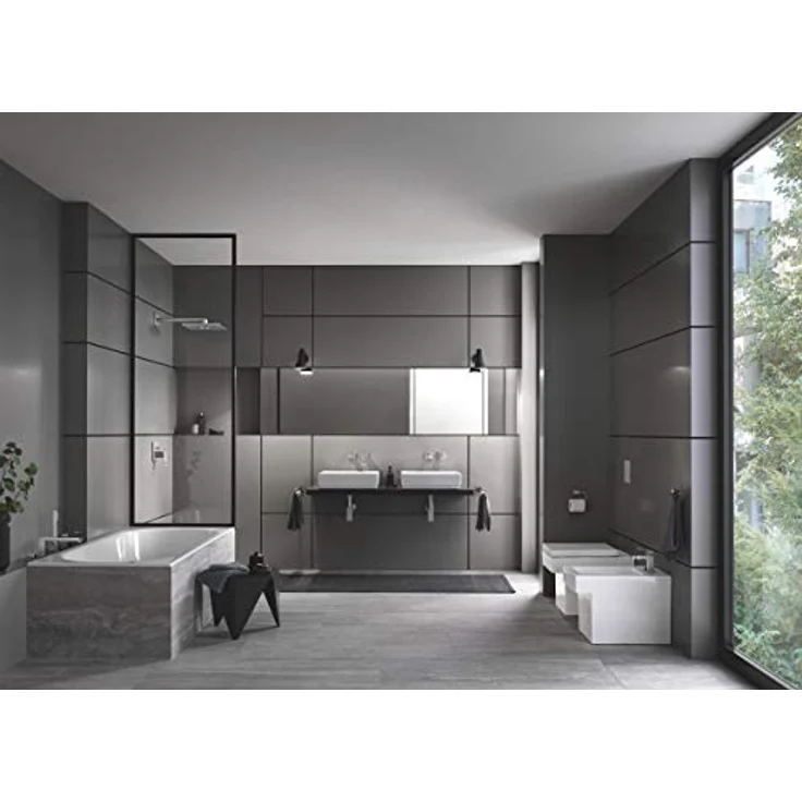 GROHE Eurocube 2-Loch-Waschtischbatterie, Wandmontage mit Fertigmontageset, Ausladung 171 mm, supersteel – Bild 5