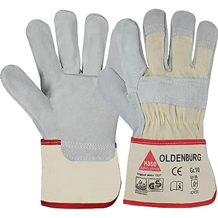 Hase Safety Gloves OLDENBURG 5-Fg. Sicherheitshandschuhe aus 1,3 mm Rindkernspaltleder, ph-hautneutral, Größe 9, CE CAT II, EN420, EN388, TÜV-G – Bild 2