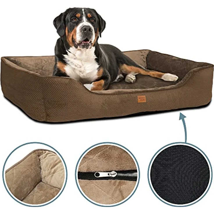 ib style® Happy Milo Hundebett | Körbchen für Hunde & Katzen | mit Reißverschluss | Größe: XL | Braun - Preisvergleich – Bild 2