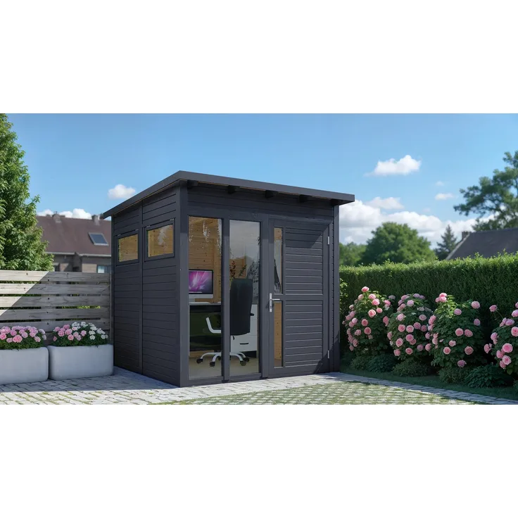 BERTILO Gartenhaus Pentus 2 Office, modernes Pultdach, großzügige Bodentiefe Fenster, 247x266 cm, in verschiedenen Farben