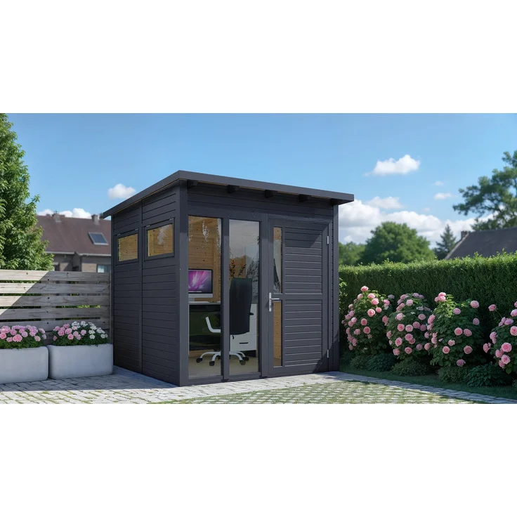 BERTILO Gartenhaus Pentus 2 Office, modernes Pultdach, großzügige Bodentiefe Fenster, 247x266 cm, in verschiedenen Farben