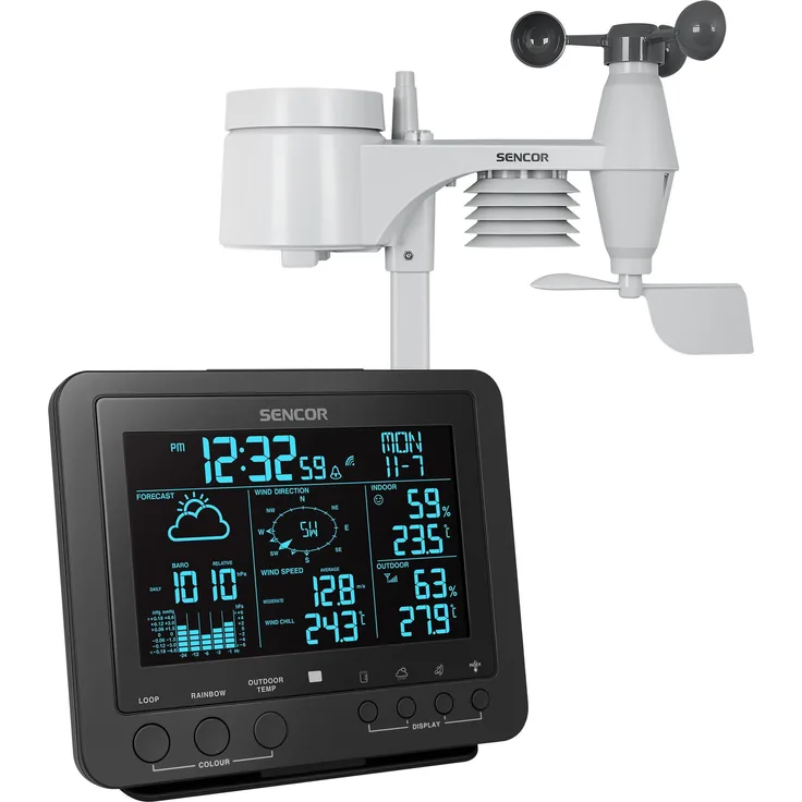 Sencor SWS 9700, Professionelle Wetterstation mit Anemometer, Temperatur- und Feuchtigkeitsmessung, kabellos, Schwarz-Weiß
