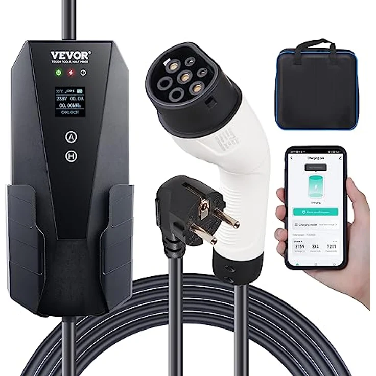 VEVOR Tragbares EV-Ladegerät mit LCD-Display 3,68 kW - CEE 7/7 Stecker, IP66 wasserdicht, 8,6m Kabellänge – Bild 1