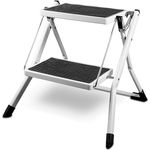 siwitec Mini-Klapptritt aus Stahl mit 2 Stufen Weiß | Kleine Trittleiter mit Anti-Rutsch-Matten | TÜV/GS Zertifiziert | 150 kg Traglast | Klappleiter