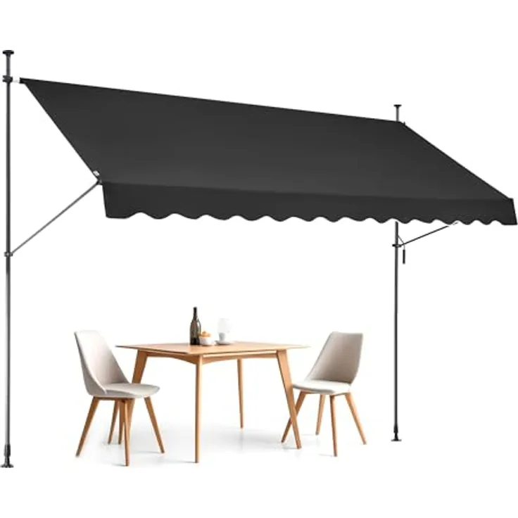 VEVOR Klemmmarkise 350 x 120 cm, Balkonmarkise mit Handkurbel, Sonnenmarkise, Höhenverstellbar von 218 bis 309 cm, Schwarz