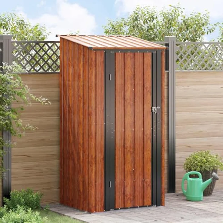 vidaXL Gartenhütte Braun, 103 x 86 x 200 cm, wetterfestes Metall, Garten- und Terrassen-Speicher mit viel Stauraum für Werkzeuge – Bild 2