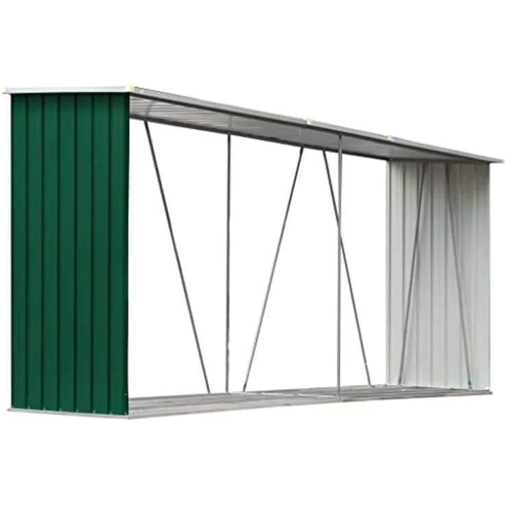 vidaXL Brennholzlager Kaminholzunterstand Brennholzregal Brennholzunterstand Kaminholzständer Holzlager Verzinkter Stahl 330x84x152cm Grün – Bild 1
