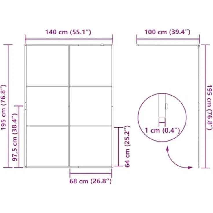 vidaXL Walk-in Duschwand Gold 140 x 195 cm, Gehärtetes Glas, Langlebig und verstellbar – Bild 3