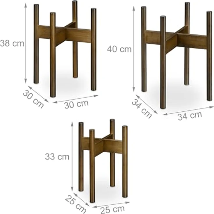 relaxdays Blumenständer Pflanzenständer 3er Set, Braun, Größe M / L / XL, modern und stabil – Bild 4