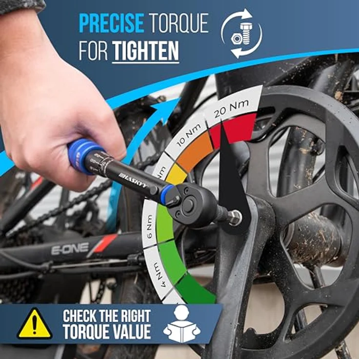 HASKYY Drehmomentschlüssel 1/4" 2-20Nm Set Fahrrad Drehmoment Bit Innensechskant Verlängerung Torx Bit Satz, F1/4"-M3/8" Adapter Reparatur Service – Bild 5