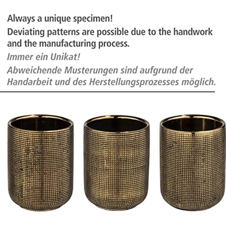 WENKO WC-Garnitur Rivara, hochwertiger Bürstenhalter in elegantem Design aus edler Keramik, handbemalt, inklusive Toilettenbürste mit auswechselbarem Bürstenkopf Ø 8 cm, Ø 11,5 x 40 cm, Gold – Bild 3