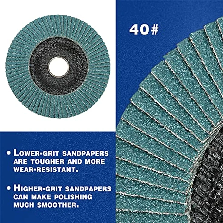 WORKPRO Profi Fächerscheiben Set, 10 Stück Ø 125 mm x 22,2 mm, Körnung 40, Blau, Schleifmopteller für Edelstahl, Metall und Holz – Bild 5